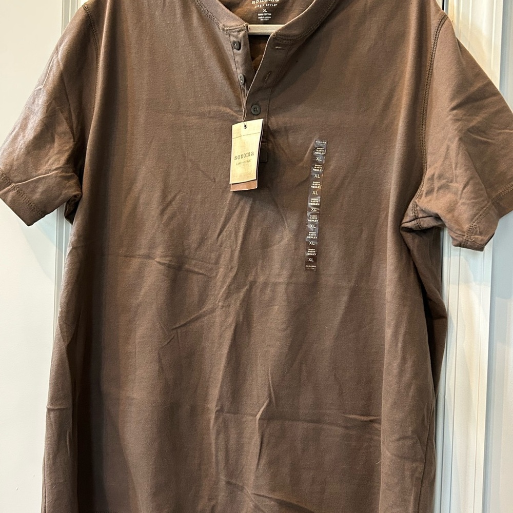 Sonoma Brown Short-Sleeve Henley Shirt